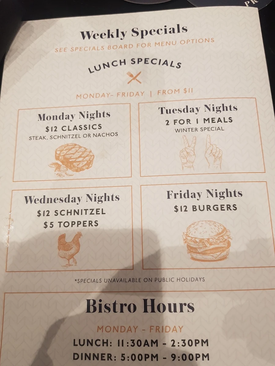 Menu, Leumeah Hotel