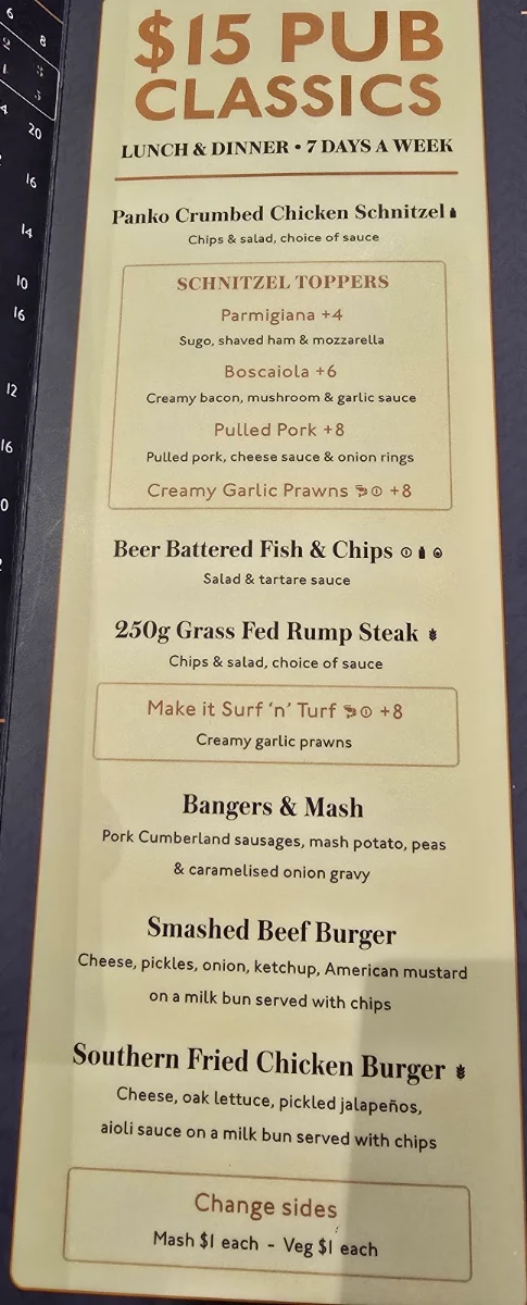 Menu, Leumeah Hotel