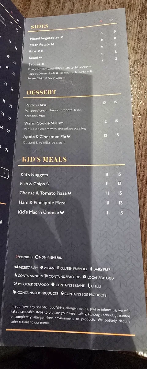 Menu, Leumeah Hotel