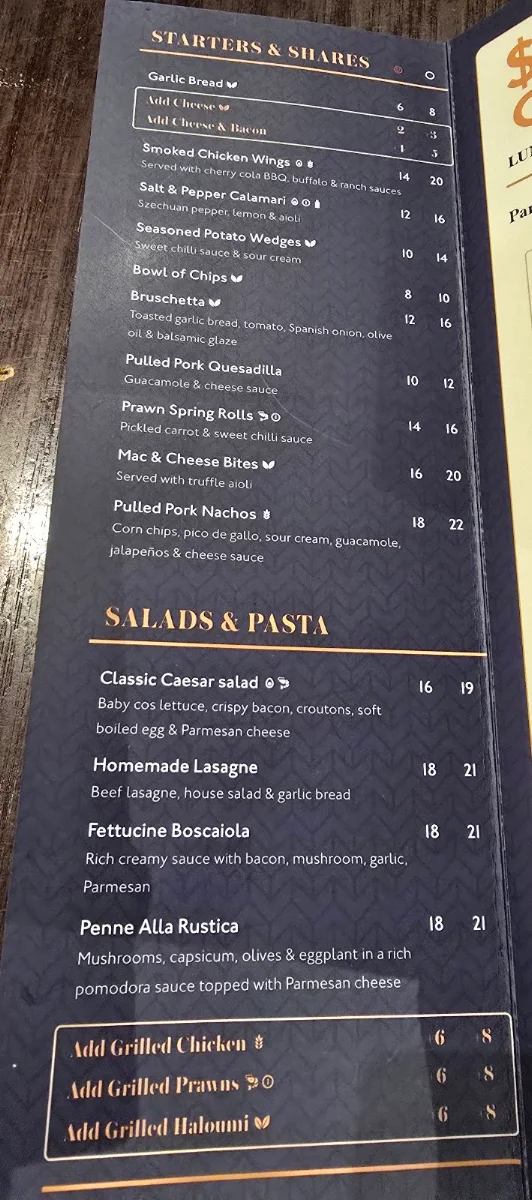 Menu, Leumeah Hotel