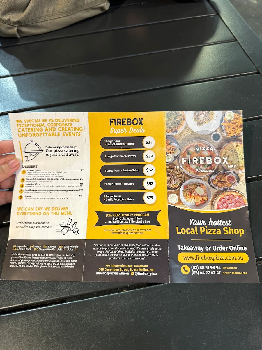 Menu, Firebox Pizza South Melbourne