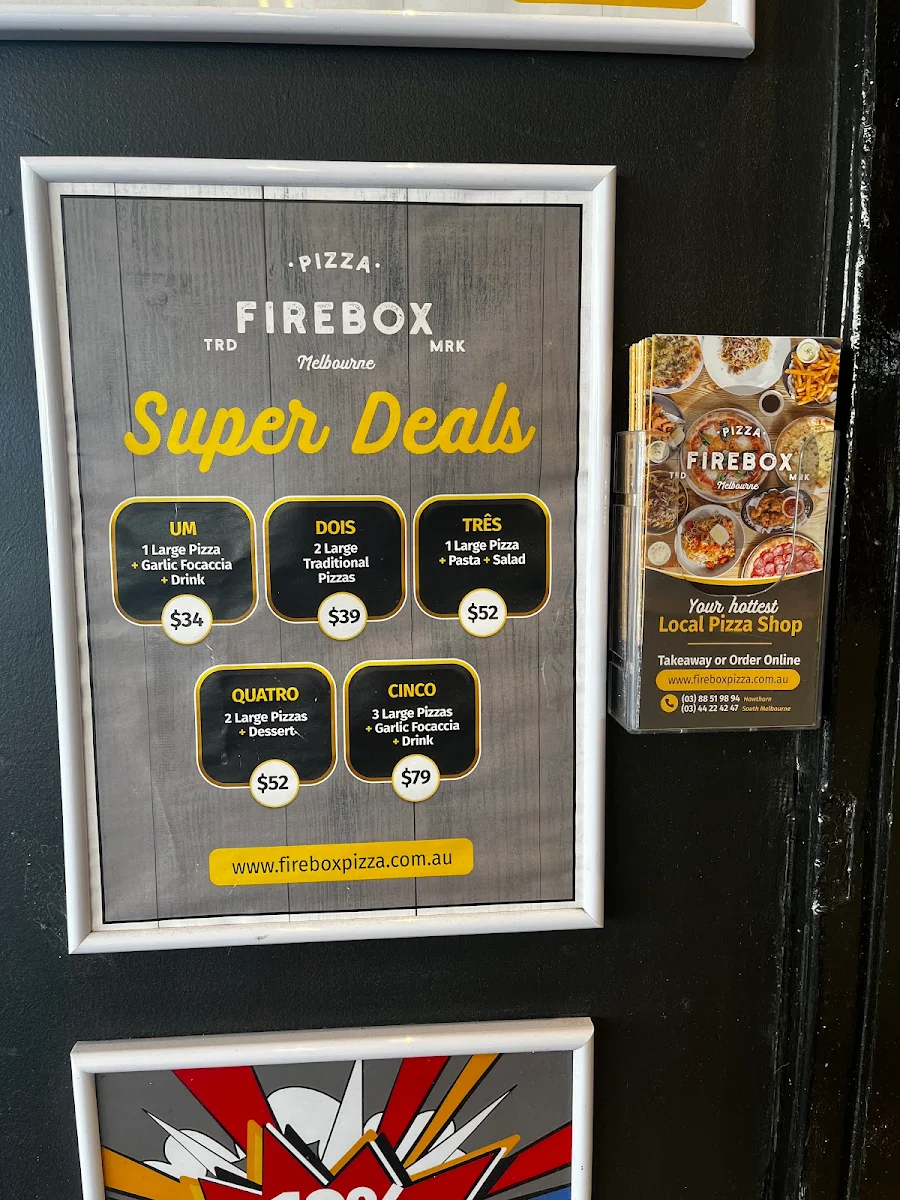 Menu, Firebox Pizza South Melbourne