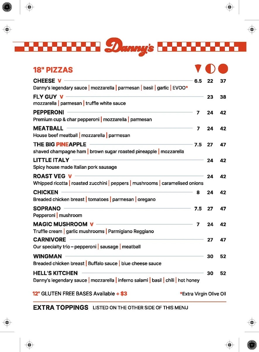 Menu, Danny’s Pizza