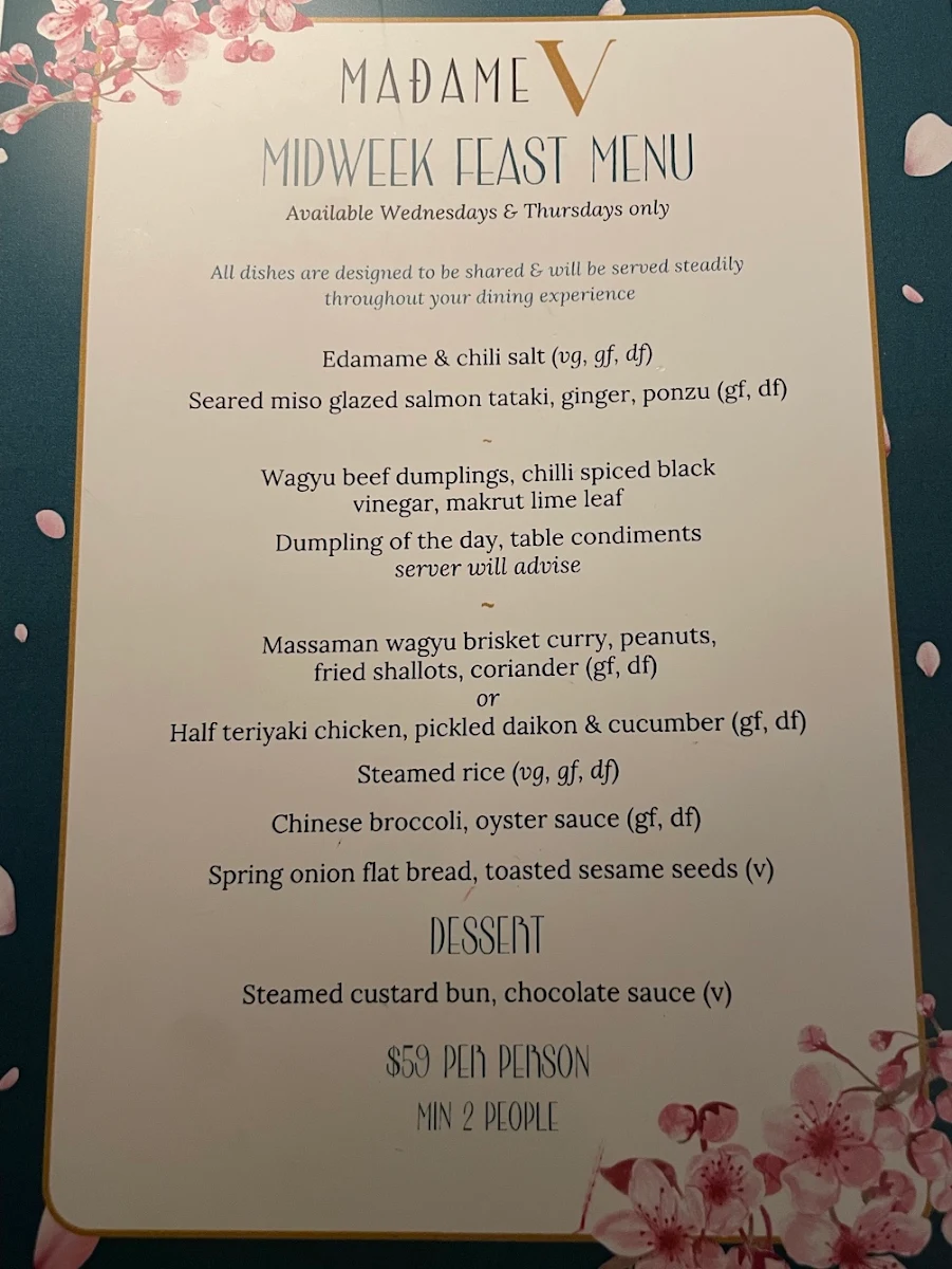 Menu, Madame V