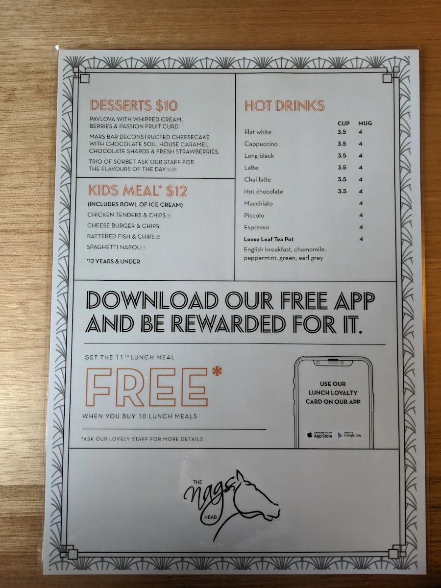 Menu, The Nags Head