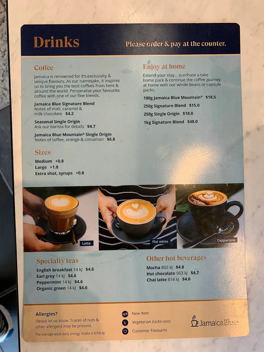 Menu, Jamaica Blue Fountain Gate