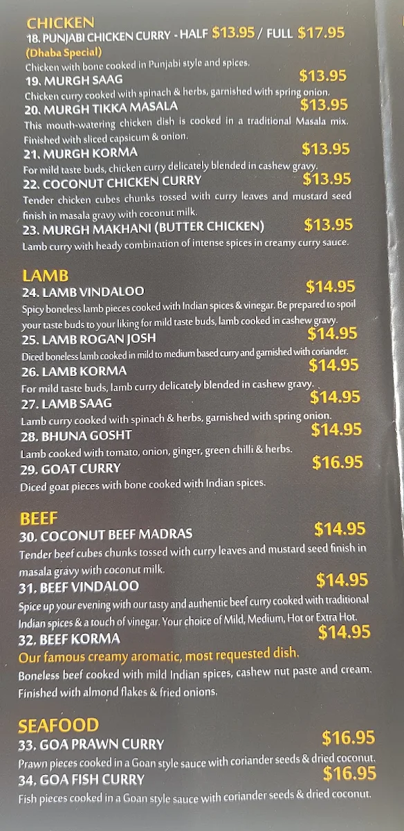 Menu, Dhaba by Nature