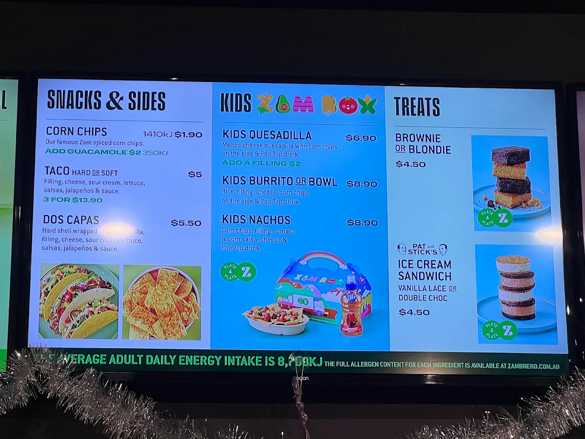 Menu, Zambrero Port Lincoln