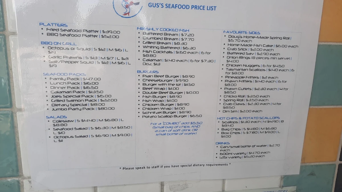Menu, Gus's Seafood