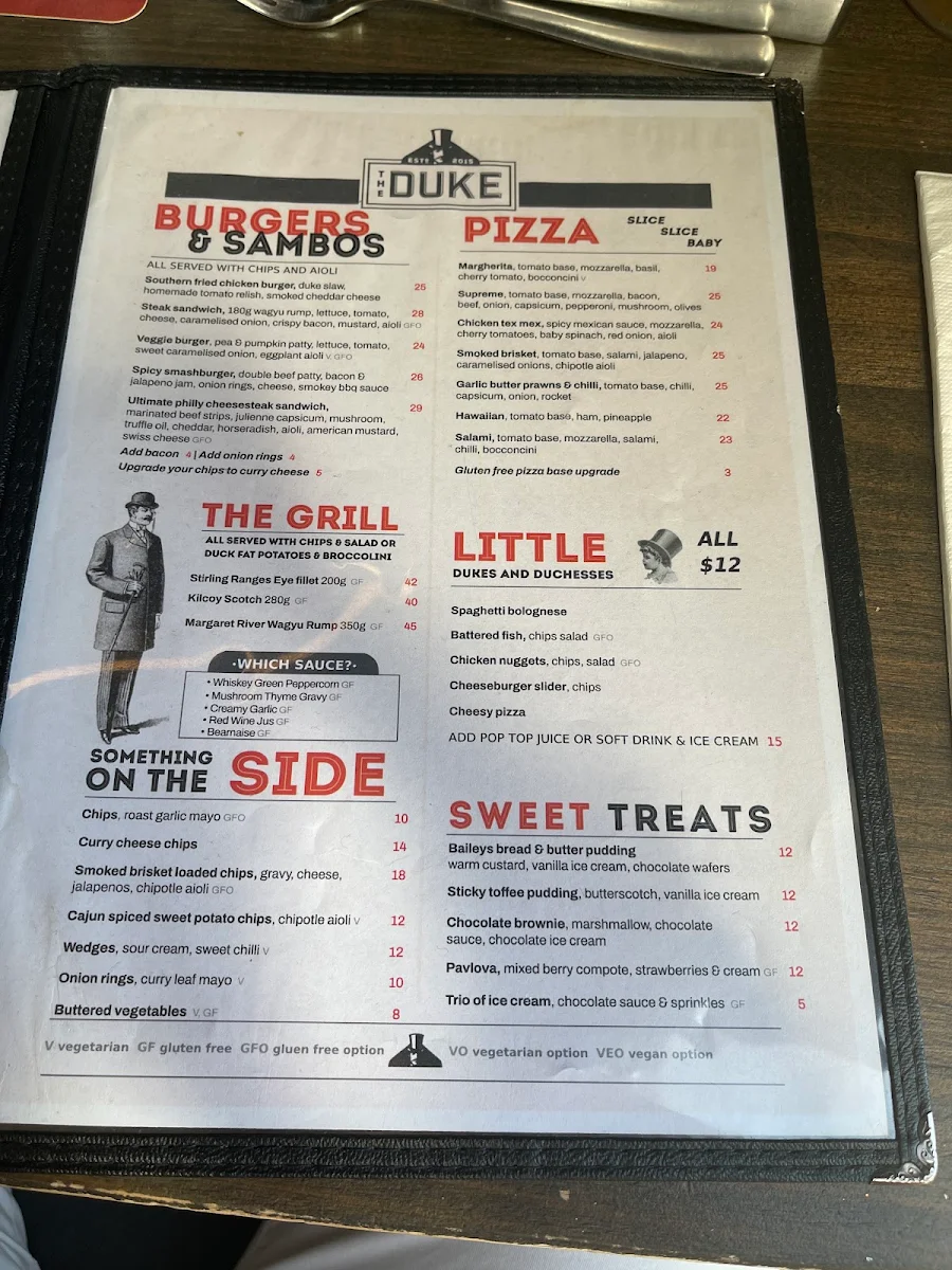 Menu, The Duke Bar and Bistro