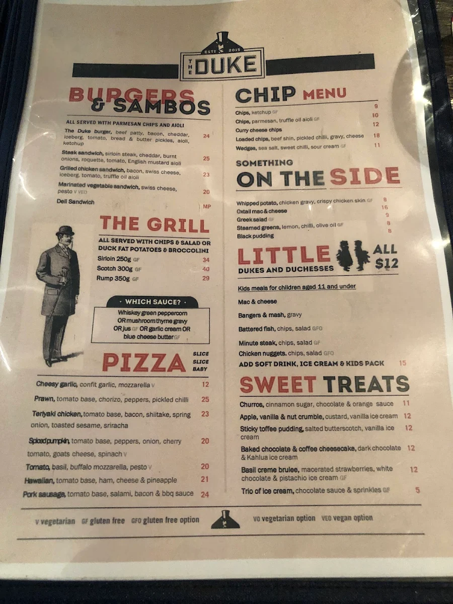 Menu, The Duke Bar and Bistro