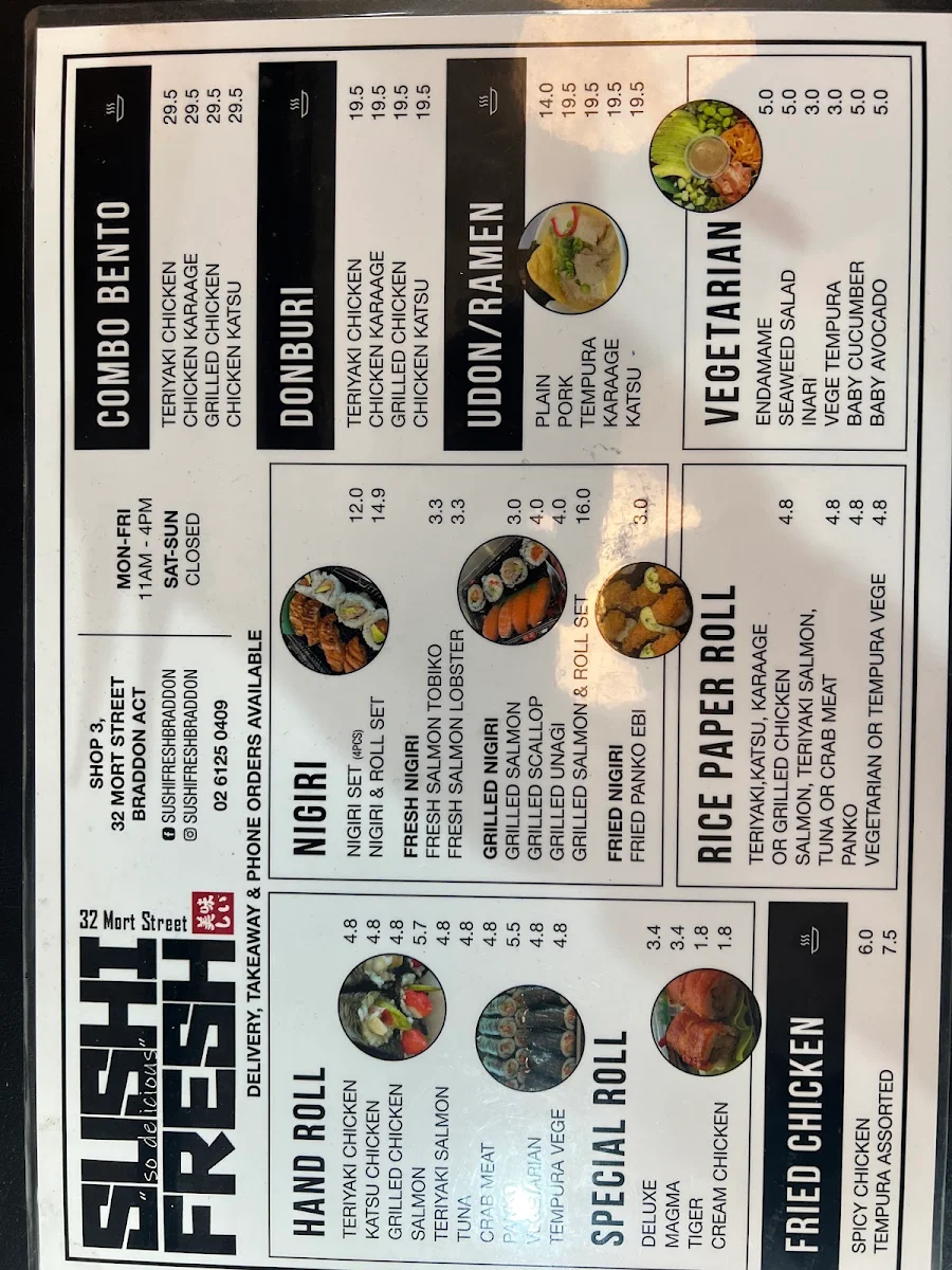Menu, Sushi Fresh