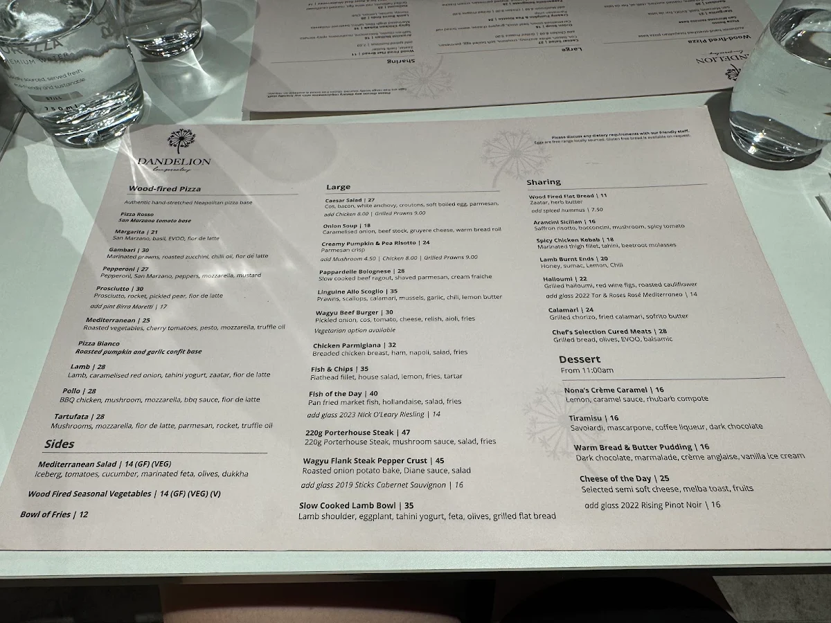 Menu, Stonefire Italian