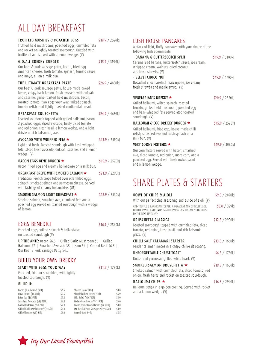 Menu, Stellarossa Ipswich CBD