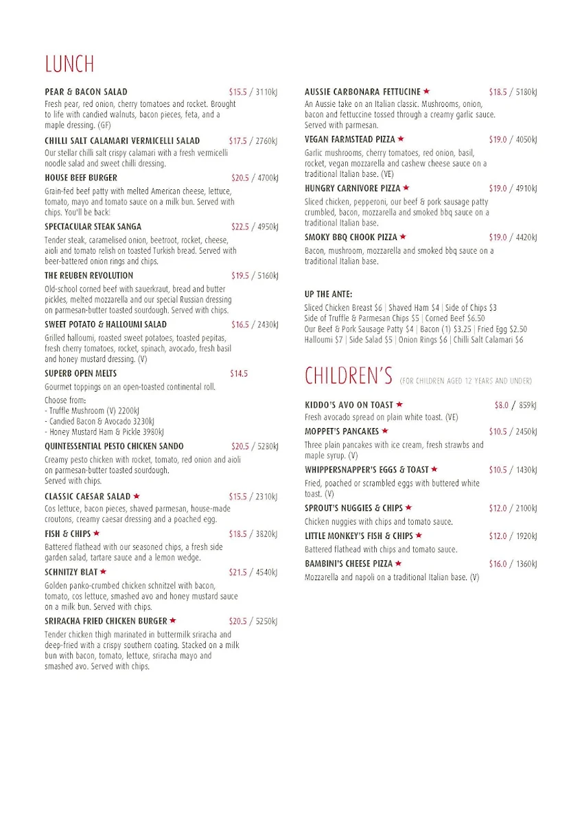 Menu, Stellarossa Ipswich CBD