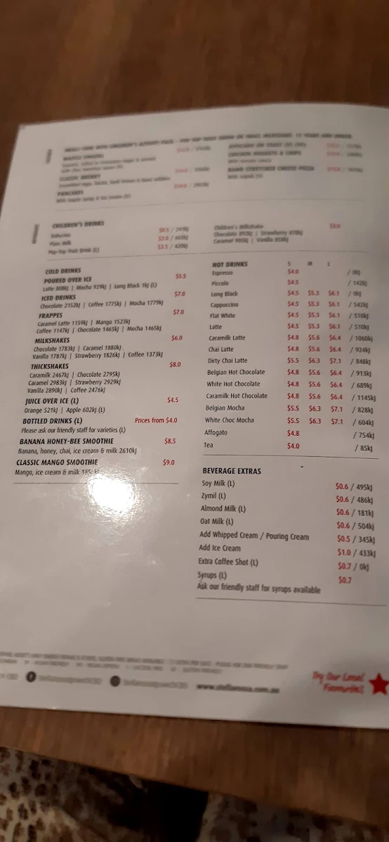 Menu, Stellarossa Ipswich CBD