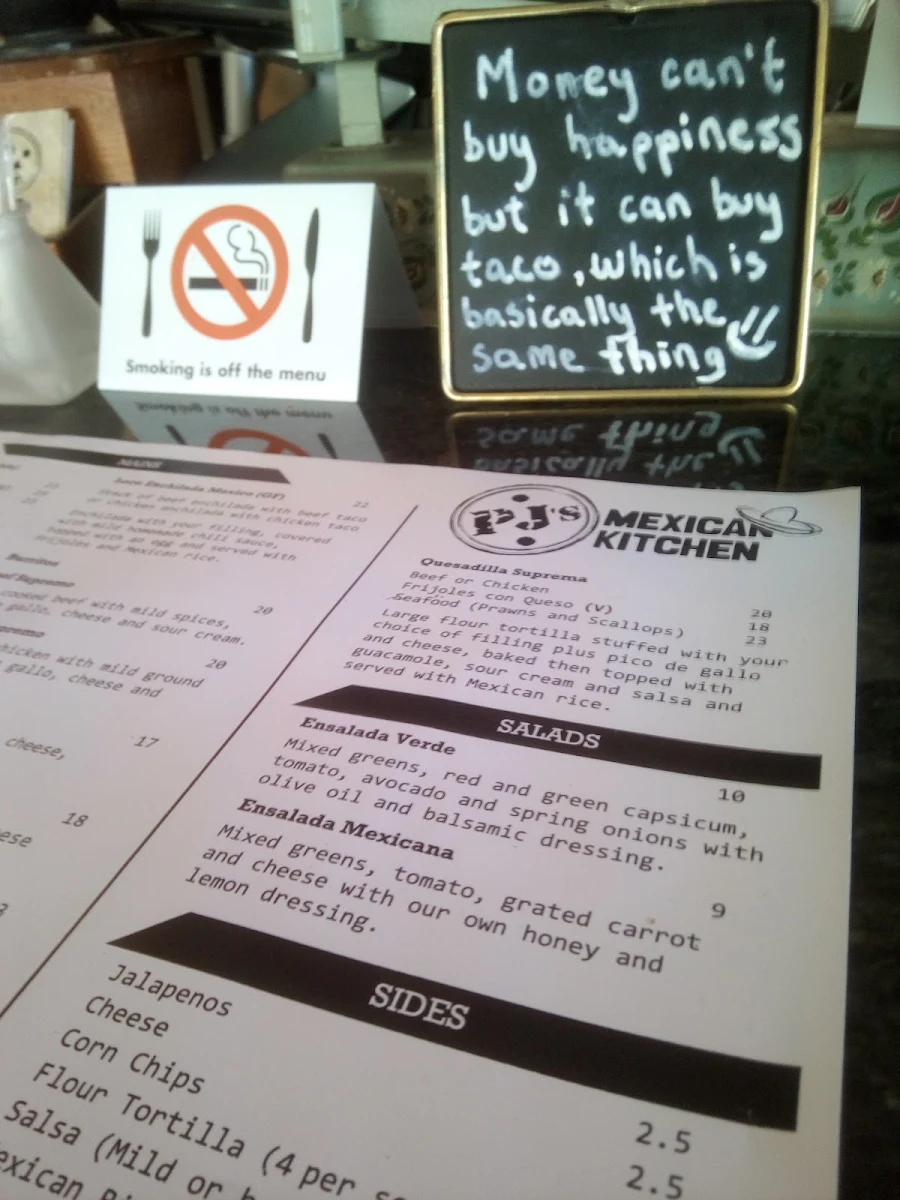 Menu, Pj's Mexican Cantina
