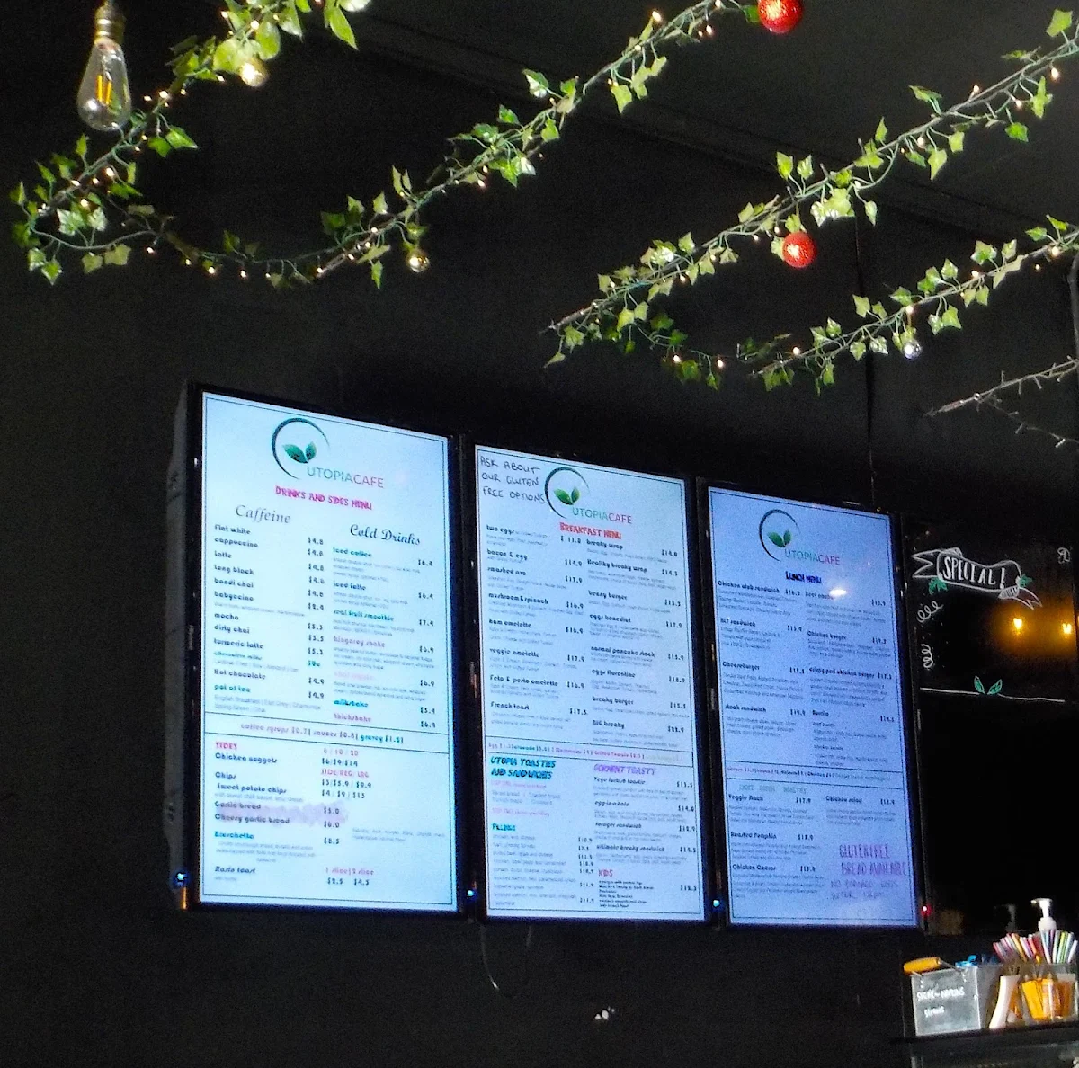 Menu, Utopia cafe Kingaroy