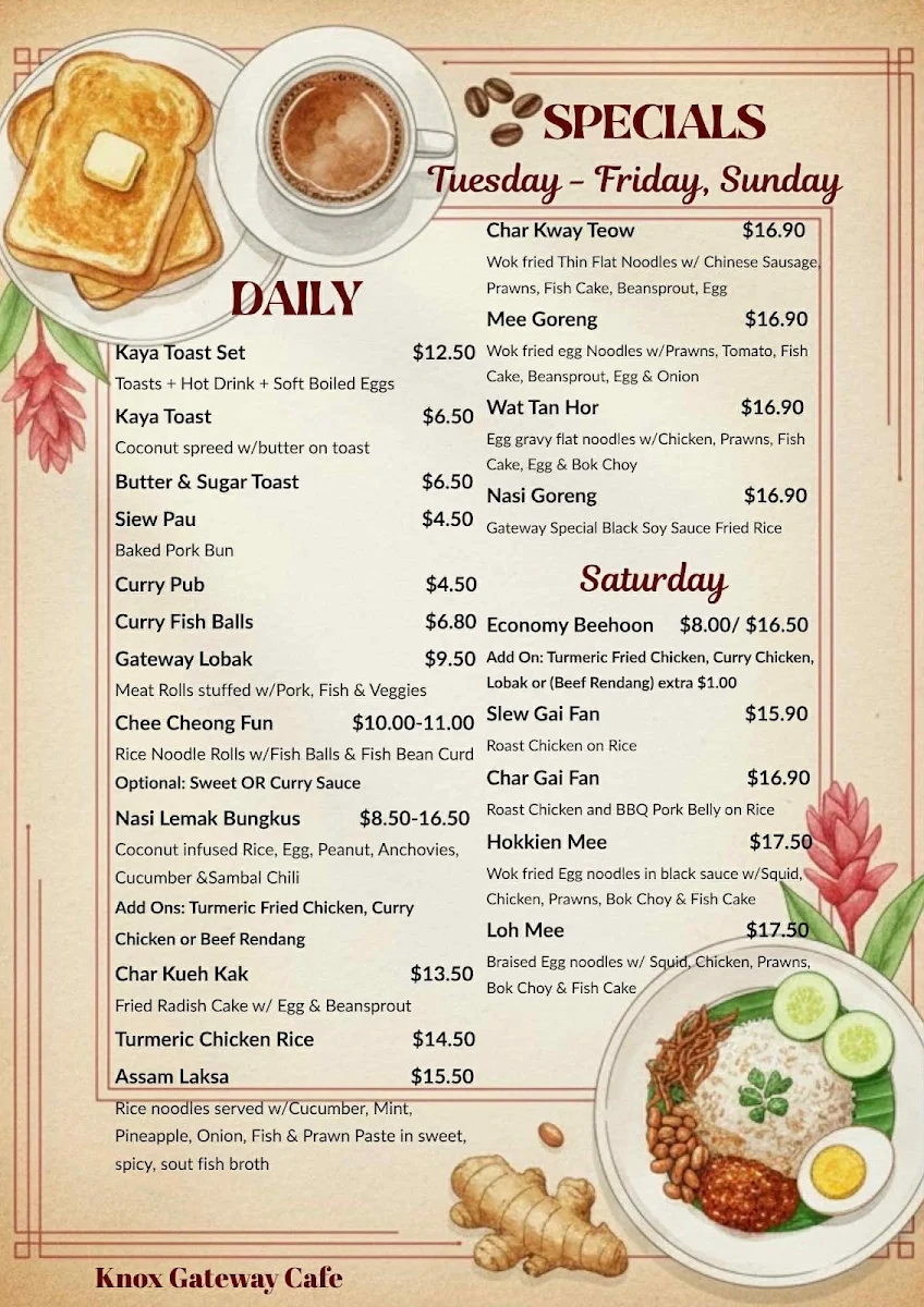 Menu, Knox Gateway Cafe