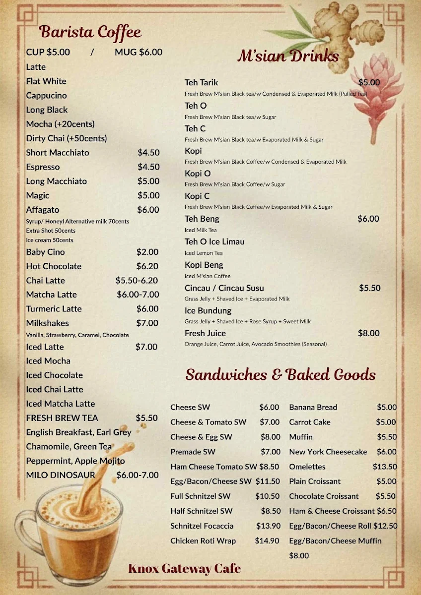 Menu, Knox Gateway Cafe