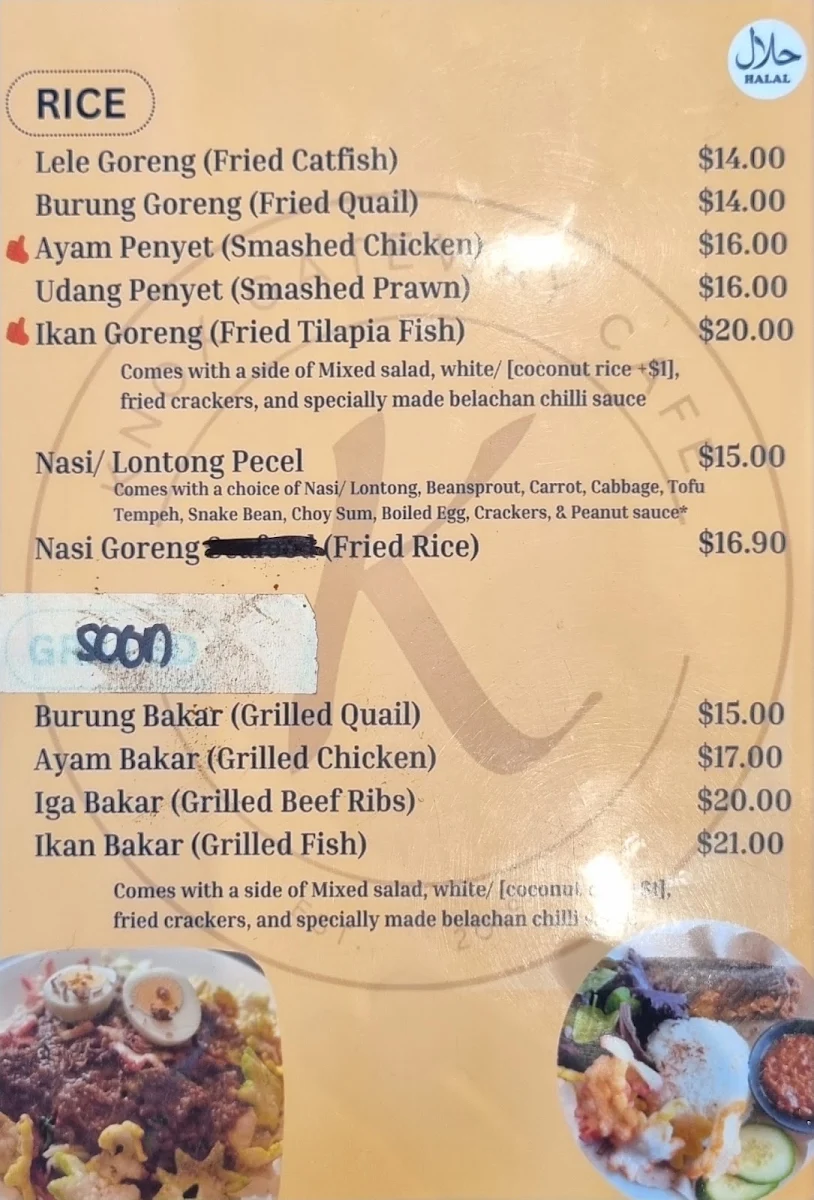 Menu, Knox Gateway Cafe