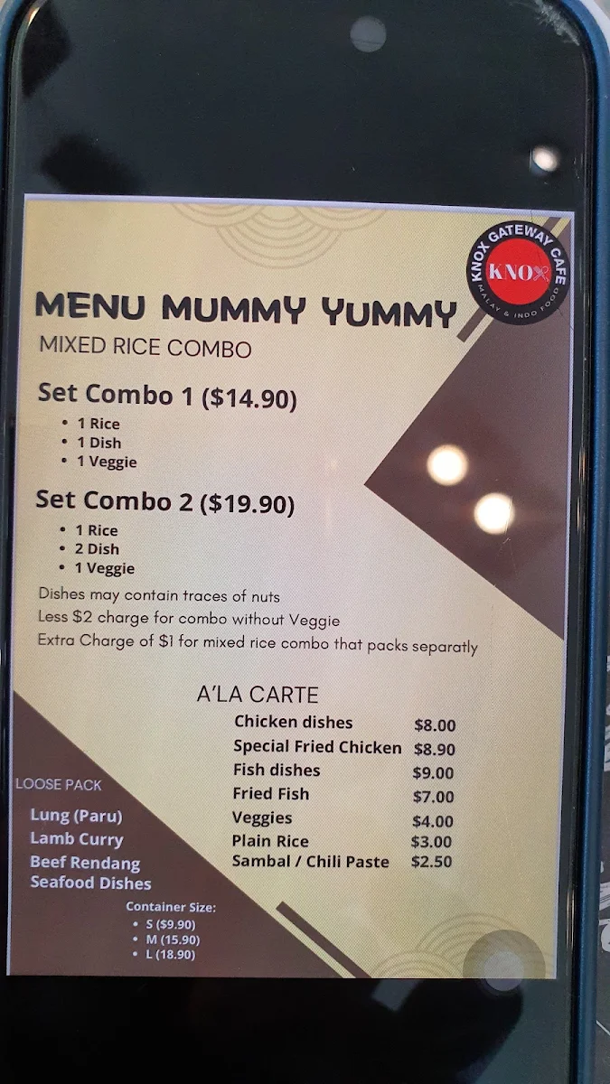 Menu, Knox Gateway Cafe