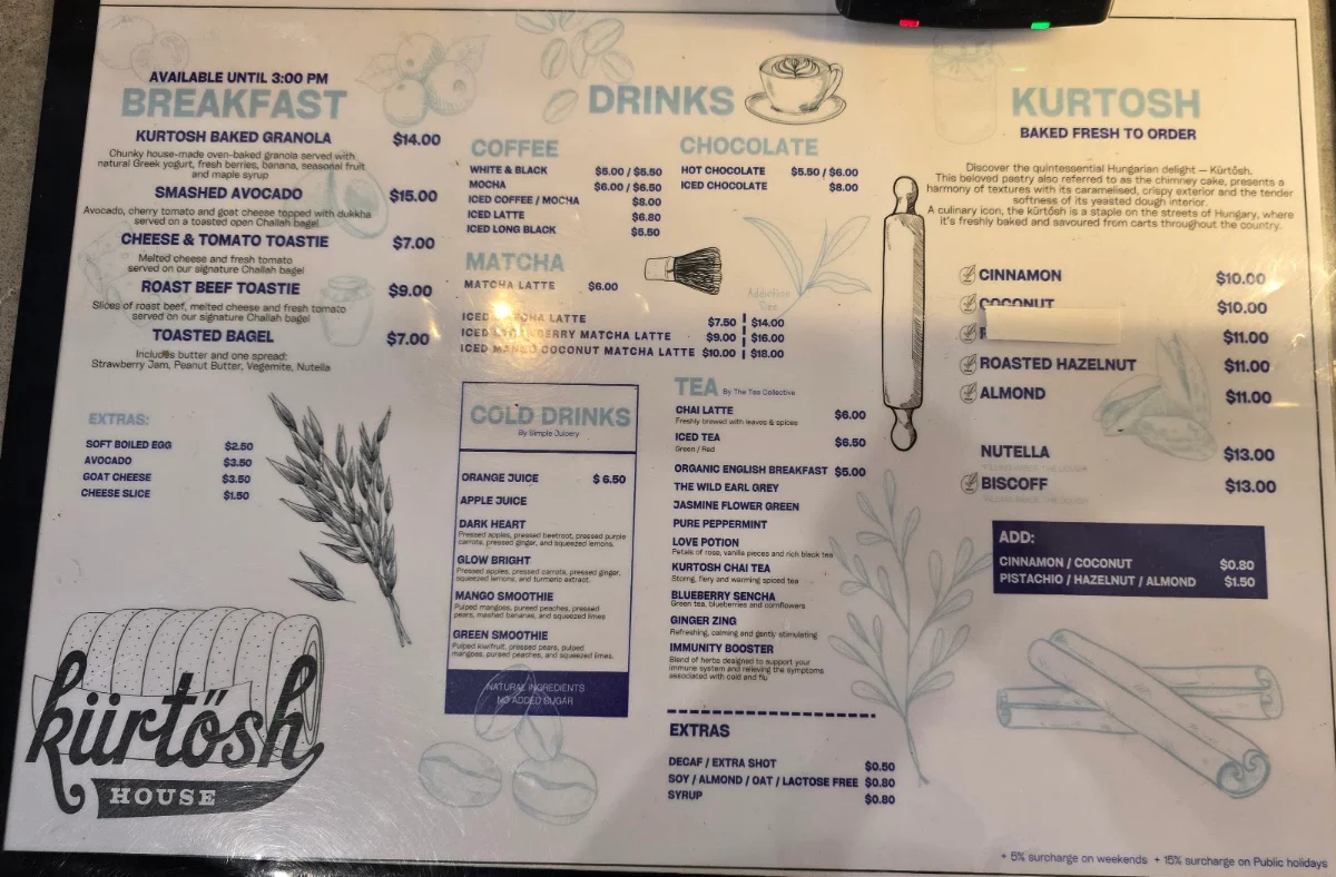 Menu, Kürtősh - Randwick