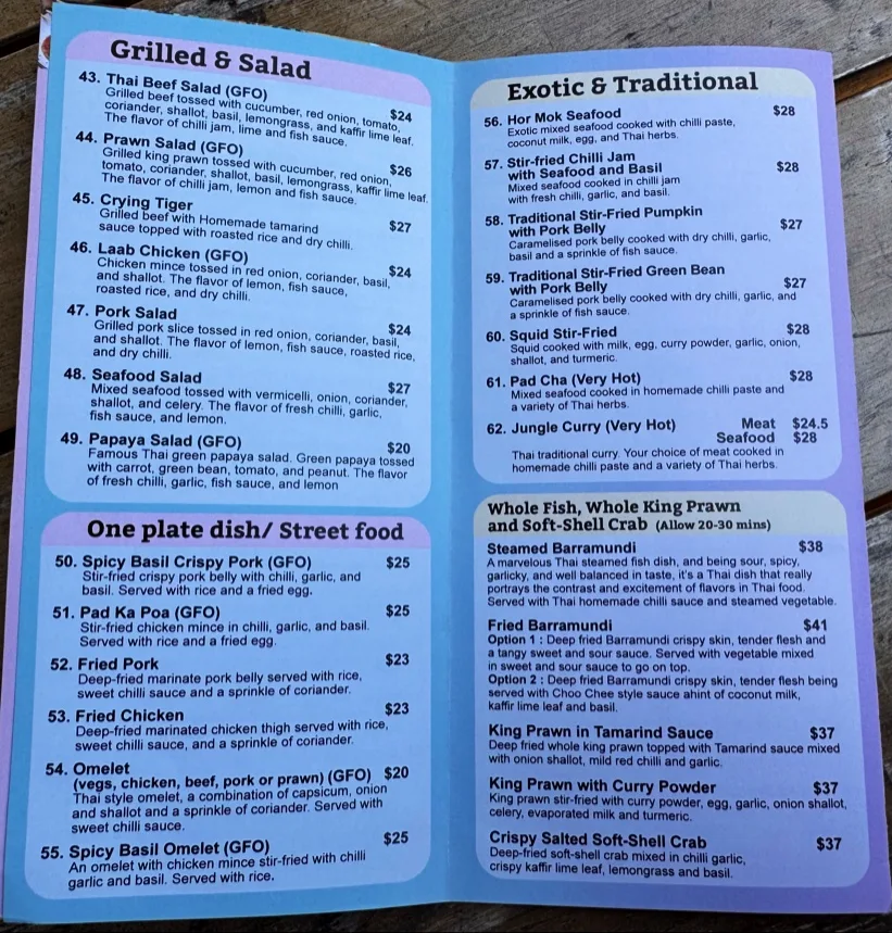 Menu, Bangkok on King