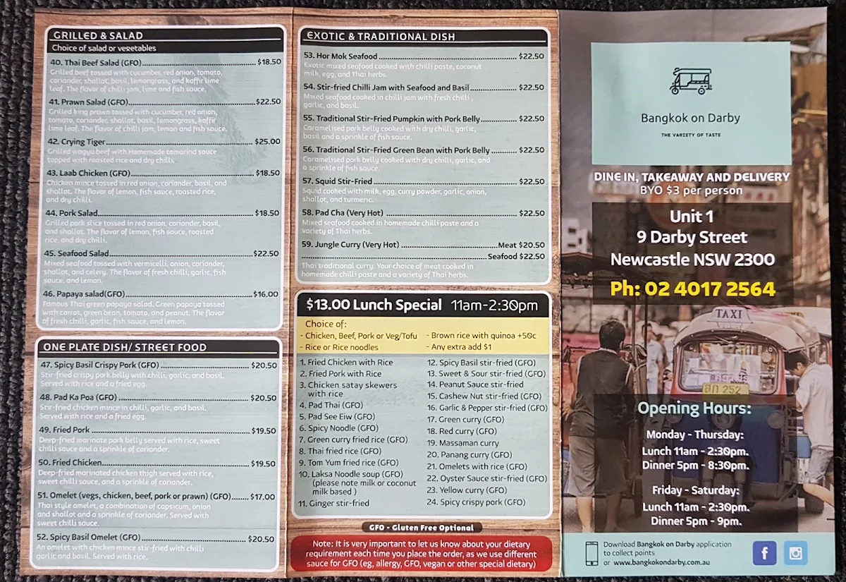 Menu, Bangkok on King