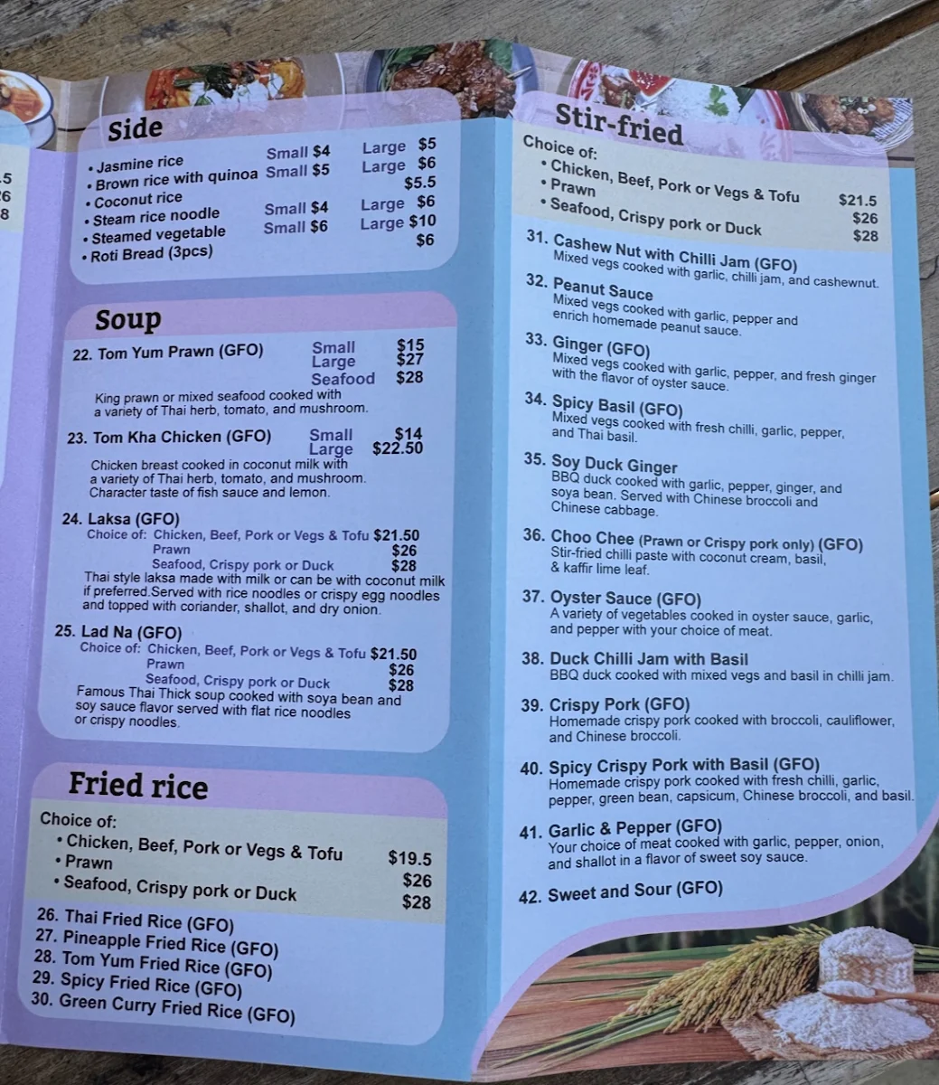 Menu, Bangkok on King