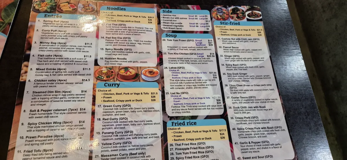 Menu, Bangkok on King