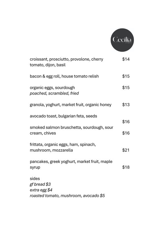 Menu, Cecilia