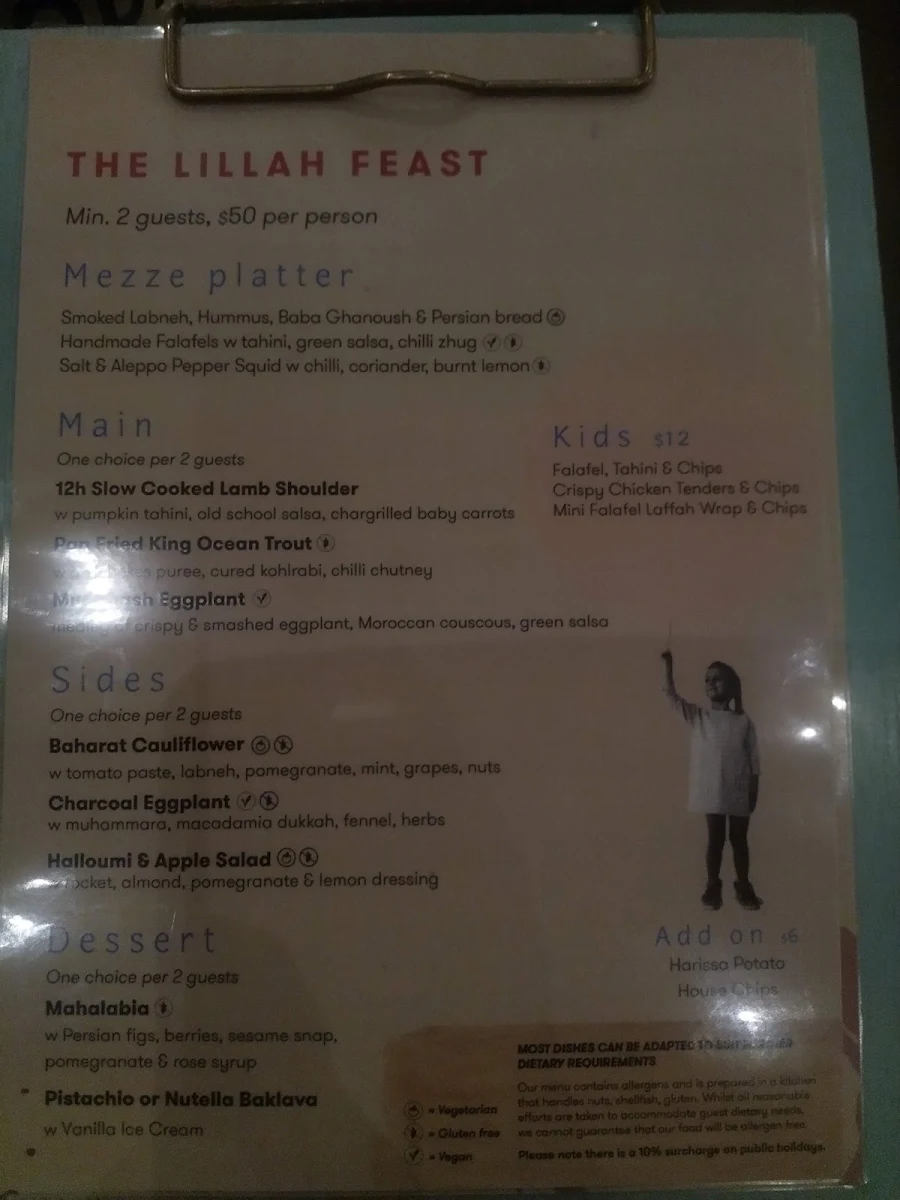 Menu, Lillah Kitchen