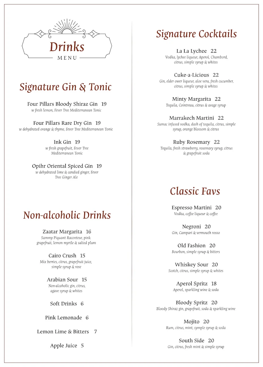 Menu, Lillah Kitchen