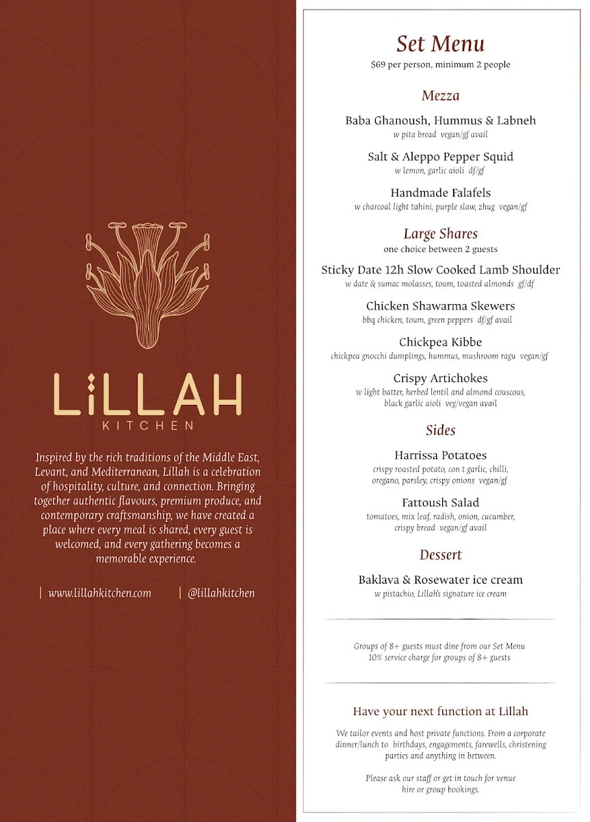 Menu, Lillah Kitchen