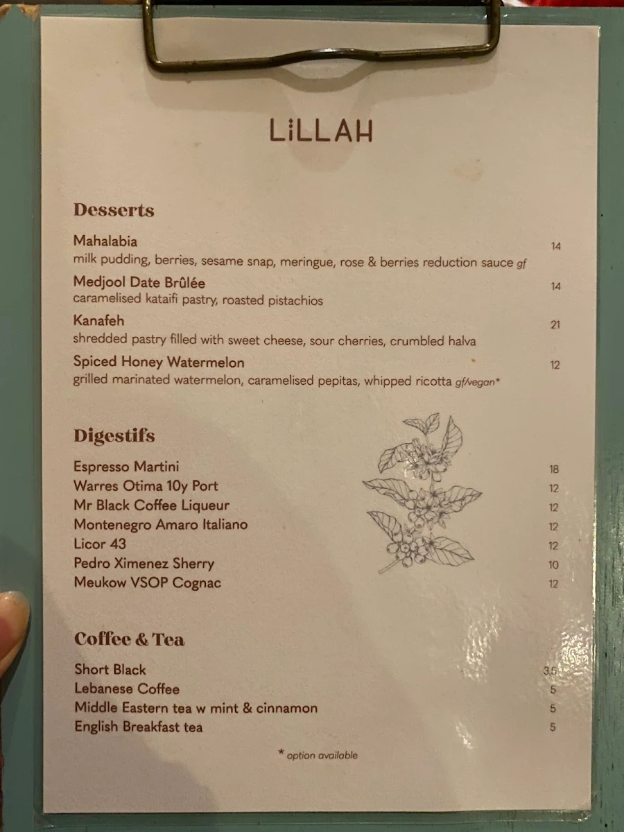 Menu, Lillah Kitchen