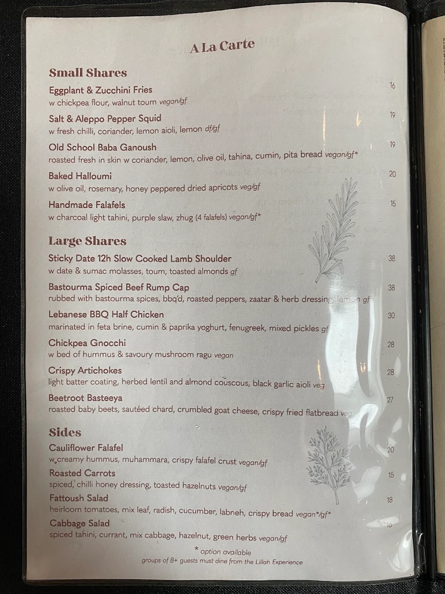 Menu, Lillah Kitchen