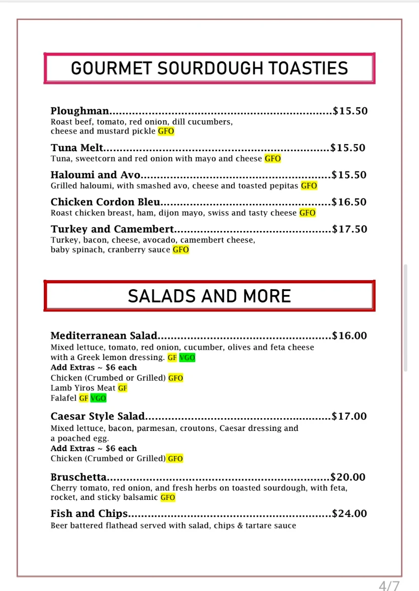 Menu, Emporium Bakehouse