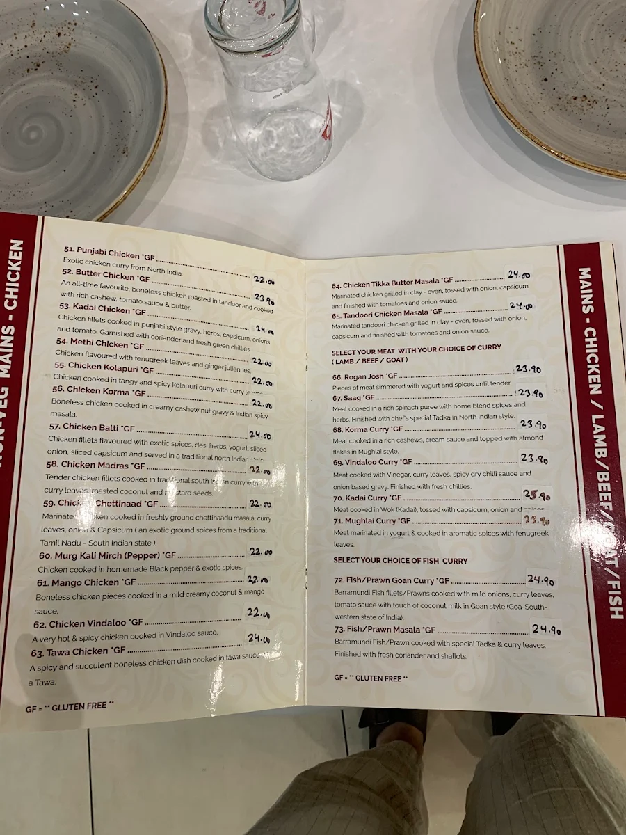 Menu, Mughal Palace Epping