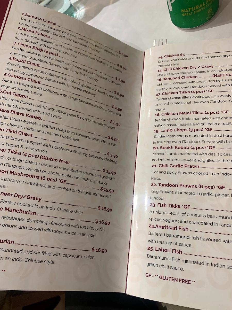 Menu, Mughal Palace Epping
