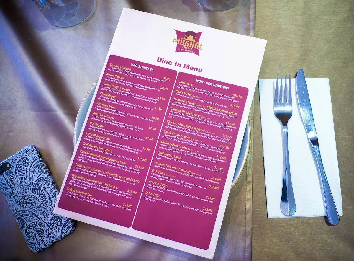 Menu, Mughal Palace Epping