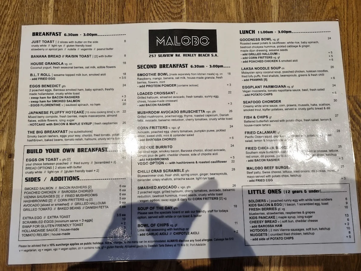 Menu, MALOBO Bakery & Terrace Bar