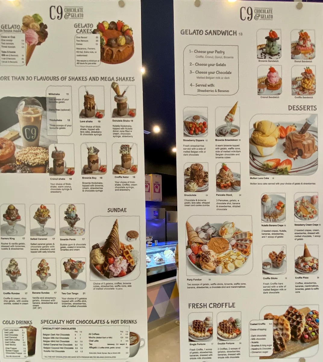 Menu, C9 Chocolate & Gelato Macquarie Centre