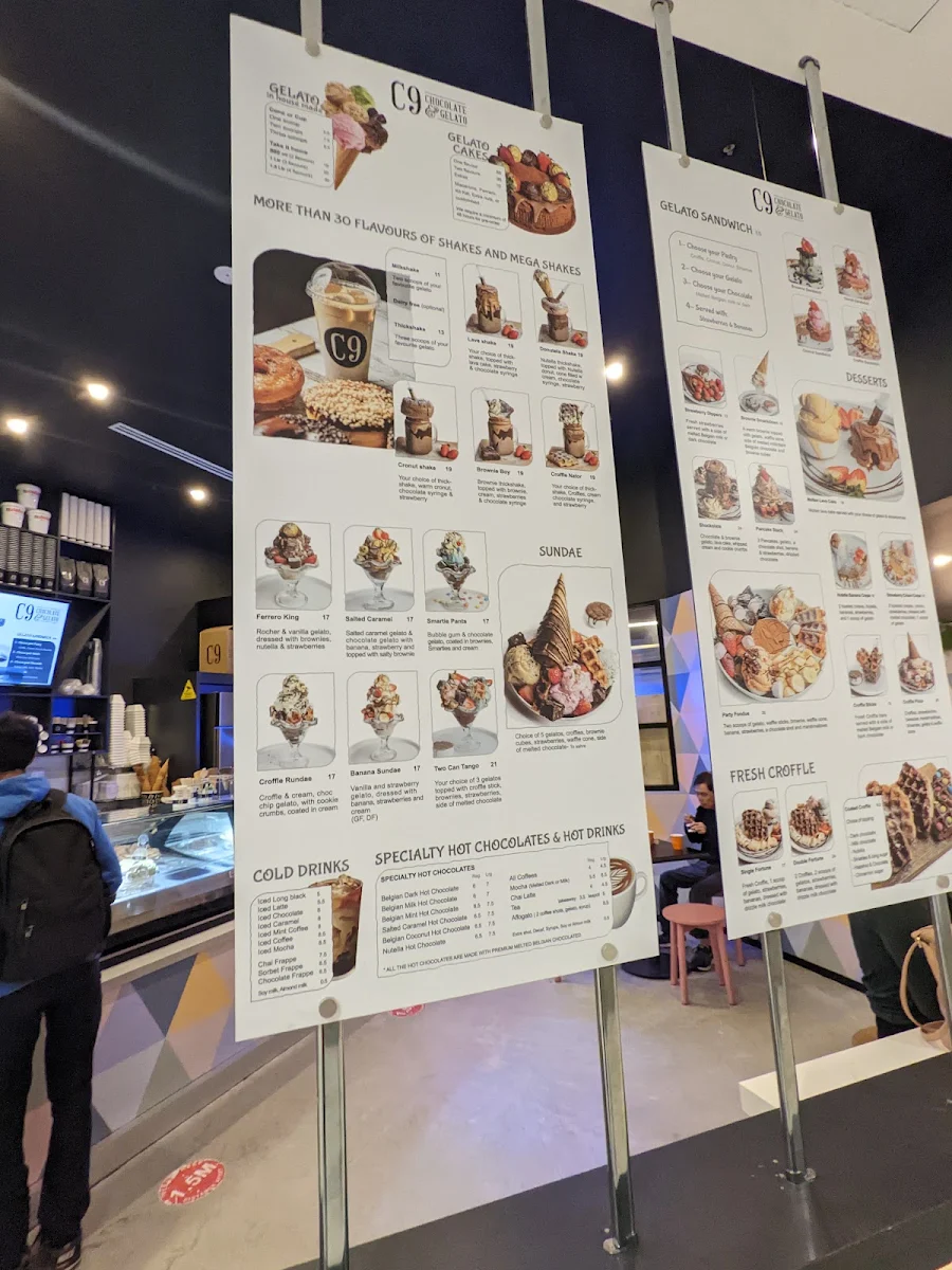 Menu, C9 Chocolate & Gelato Macquarie Centre