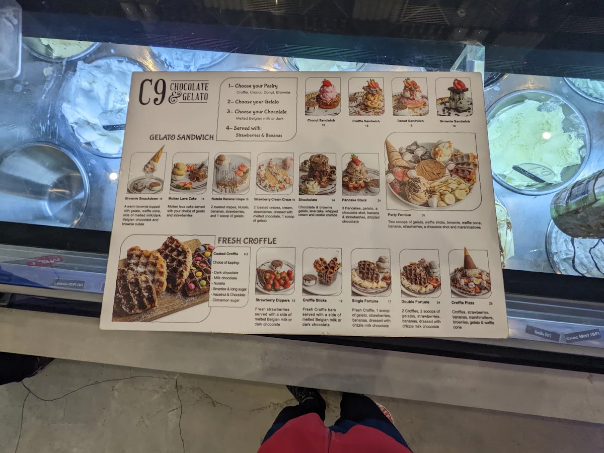 Menu, C9 Chocolate & Gelato Macquarie Centre