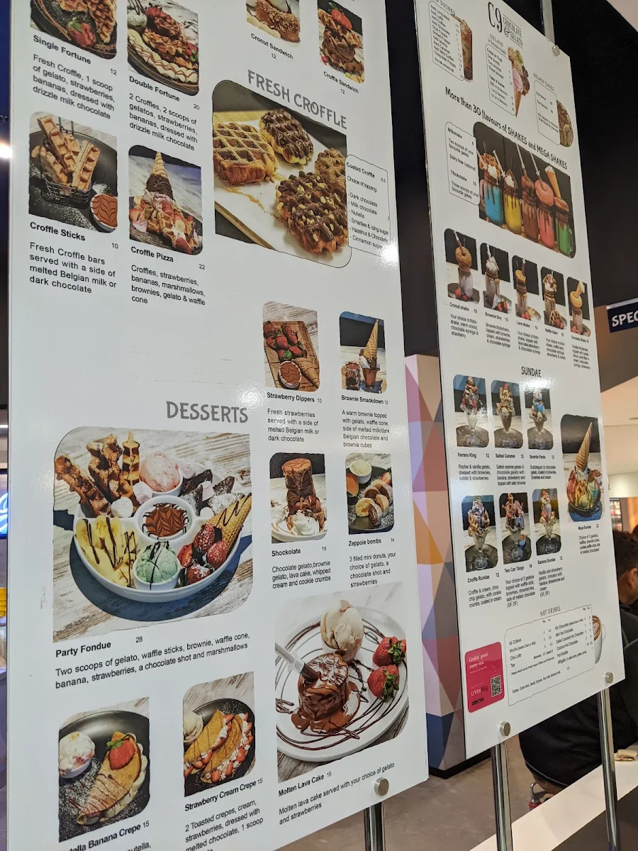 Menu, C9 Chocolate & Gelato Macquarie Centre