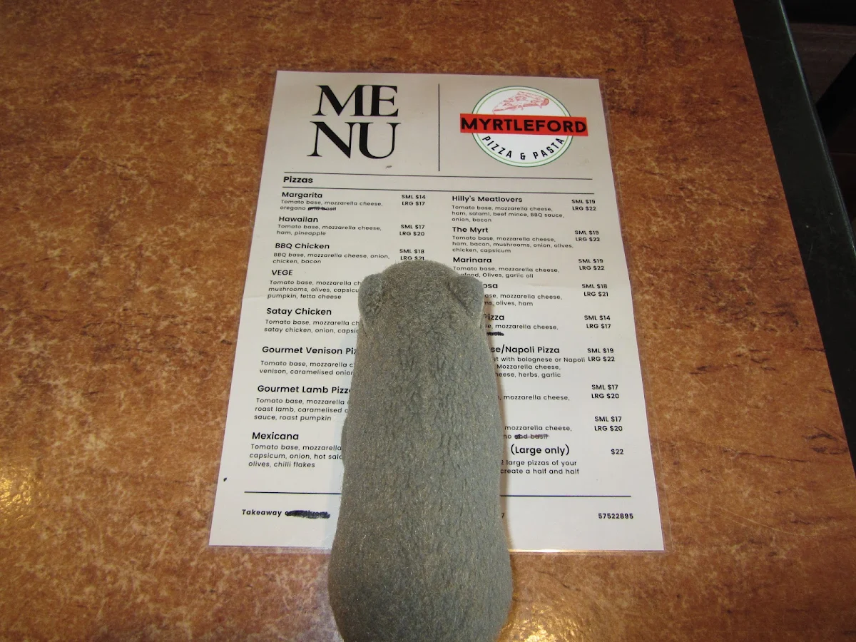 Menu, Myrtleford Pizza and Pasta