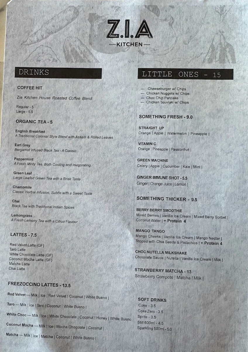 Menu, Zia Kitchen