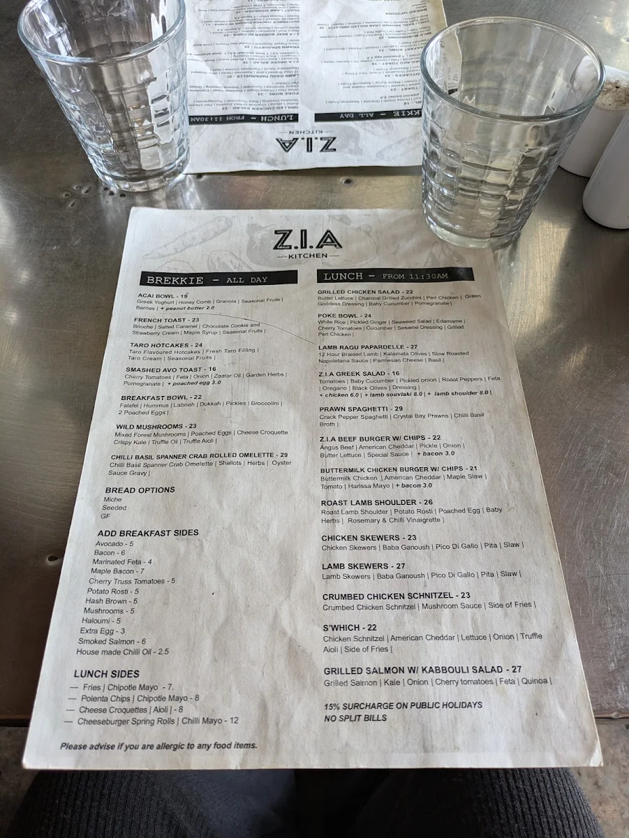 Menu, Zia Kitchen