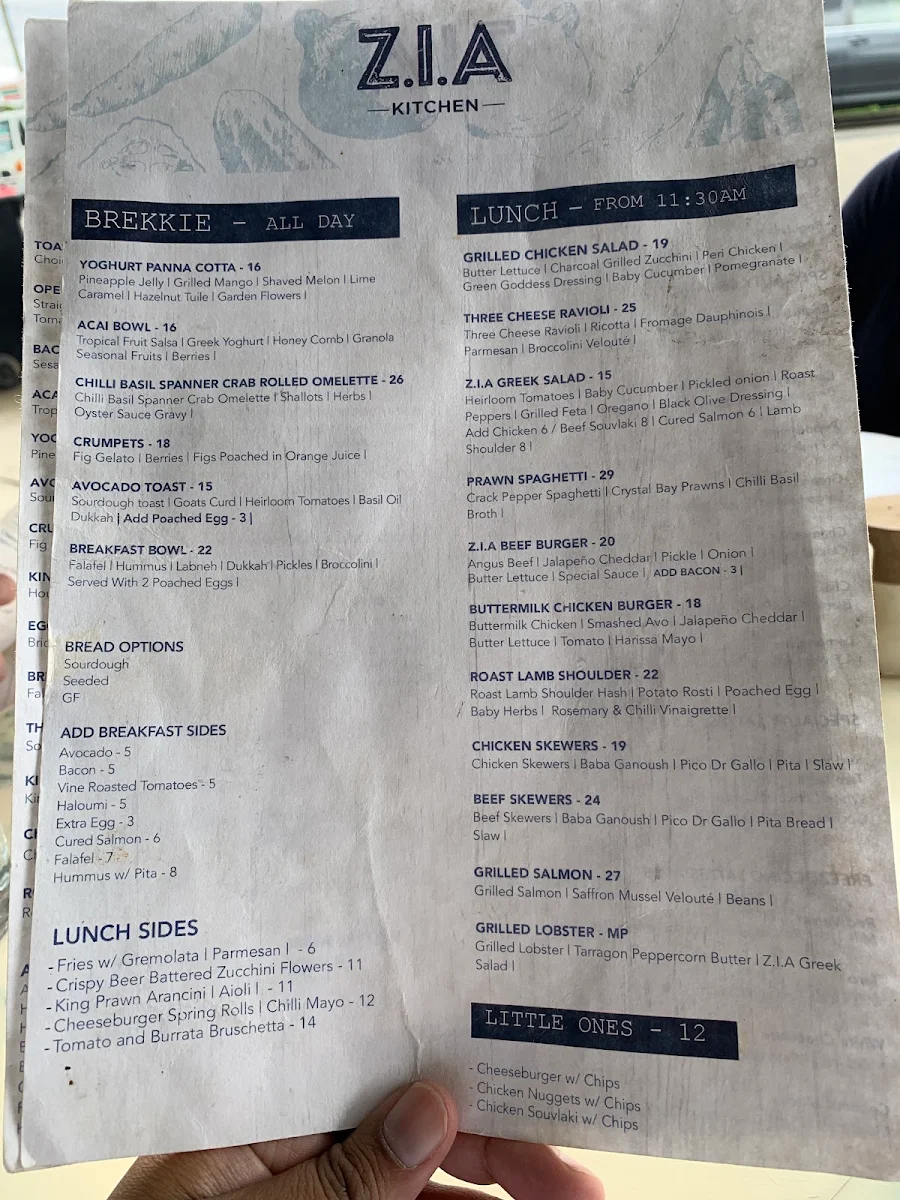 Menu, Zia Kitchen